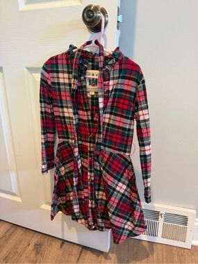 Kiel James Patrick Red Green Plaid Button-Front Shirt Dress